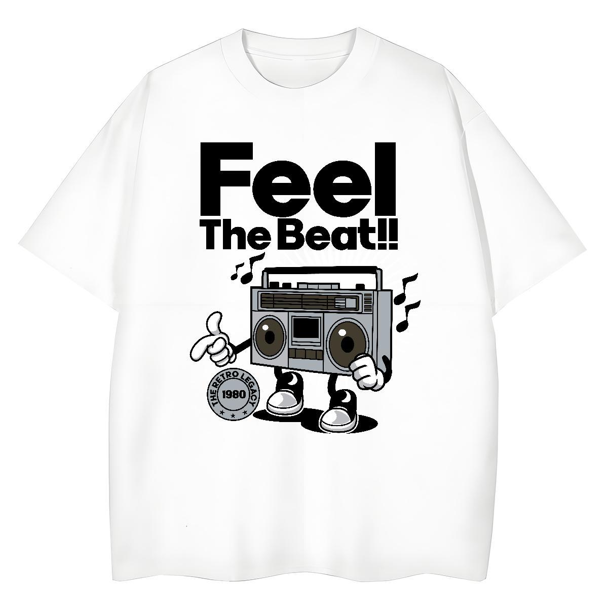 Free Shipping Women Tees 230g 100% Cotton audio Casual Beach T-Shirts Breathable Crew Neck Cartoon Print Wear
