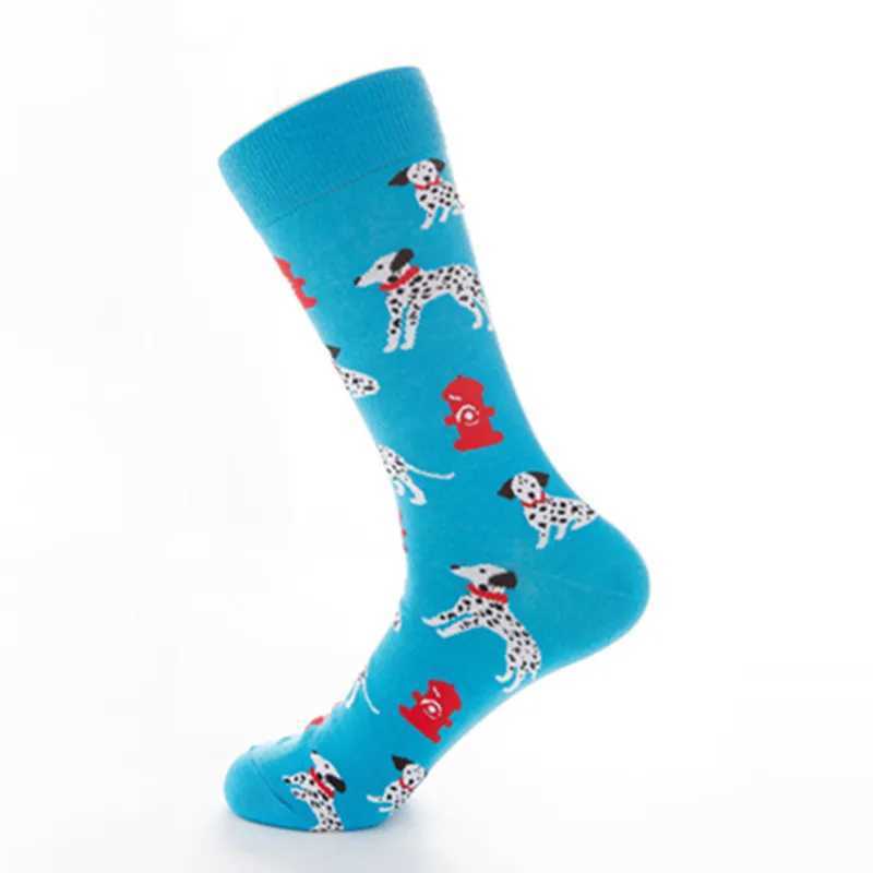 Men's Socks 5 pairs of socks plus size autumn and winter new colorful dog socks mens mid-tube casual cotton socks wholesale Y240830ZUJS