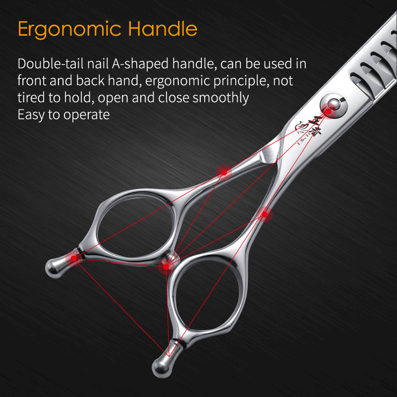 Fenice Professional 7 inch JP VG10 Steel Super Curved 38° Dog Grooming Shears Curved Chunker Scissors for Dogs Thinning Rate 80%