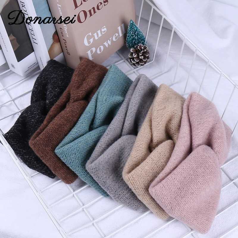 Donarsei Korean Winter Wide Knitted Cross Headband Womens Fashion Solid Color Elastic Yoga Headband CL240830