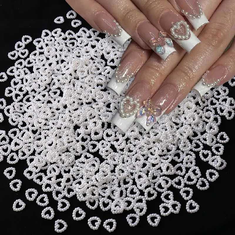 100 pieces of white pearl nail decoration ABS star moon heart-shaped bow nail charm nail art DIY design accessories W240829