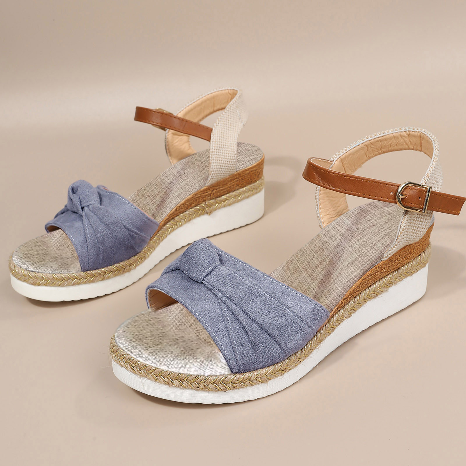 Espadrilles Wedge Sandals for Women Summer Peep Toe Non Slip Gladiator Shoes Woman Fashion Bowtie Platform Sandalias Mujer 2024
