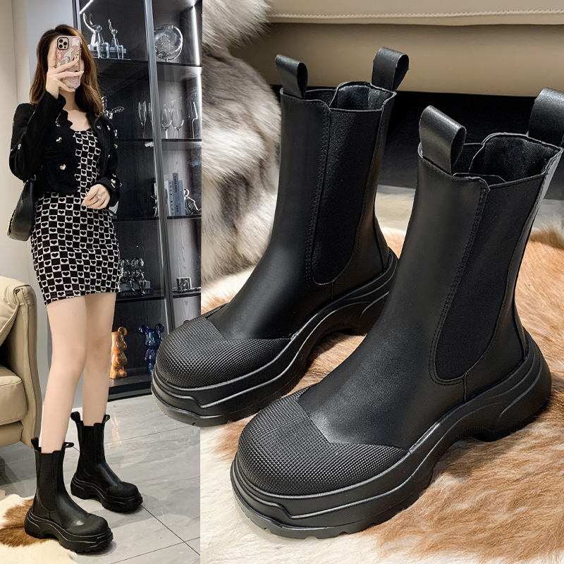 Leather PU Chunky Platform Ankle 2024 Women Back Zipper Thick Heeled Short Woman Black Punk Boots Ladies D20 57ce