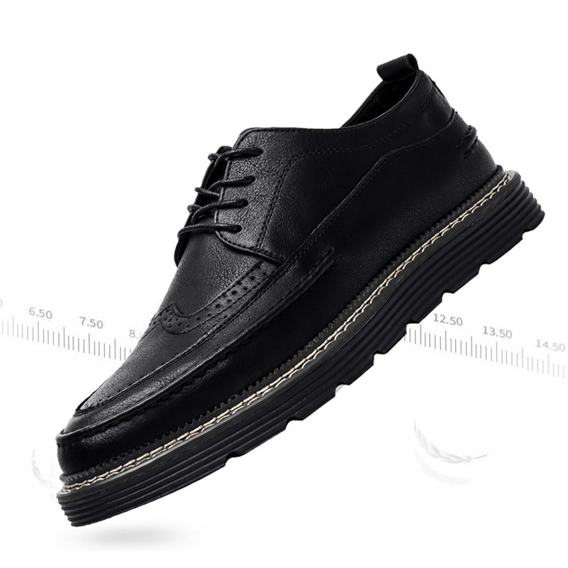 2024 Fashion Brogues Men Casual Flat Thick Sole Male Footwear Pure Black Shoes A4834