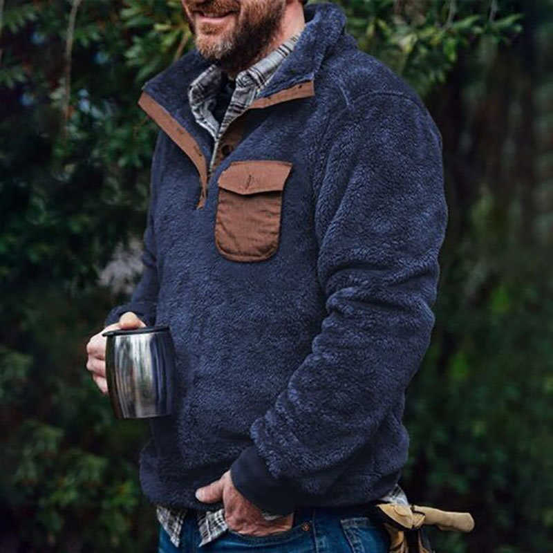 2024 Autumn/Winter men's casual flannel fleece hoodie button pocket sweater Q240830