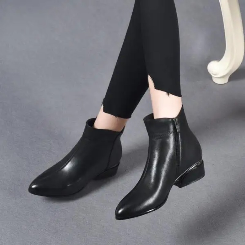Women Boots New 2024 Pointe Shoes Winter Footwear Designer Zipper Pointy Ankle Fashion Rubber Rock Low Autumn Ladies Squa 57e1