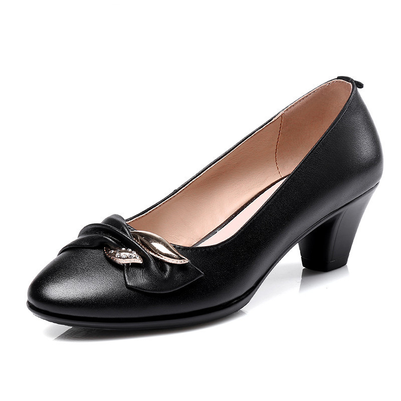 High Women Heels Pumps Fashion Party Round Toe leather spring fall Shoes Classic black for office lady New tenis feminino 97ca