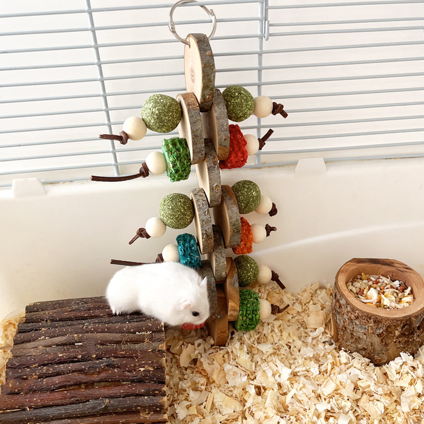 Bunny Cage Hanging Chew Toys Hand Crafted Multi Purpose Improves Digestion Rabbit Chew Toys For Teeth Grinding