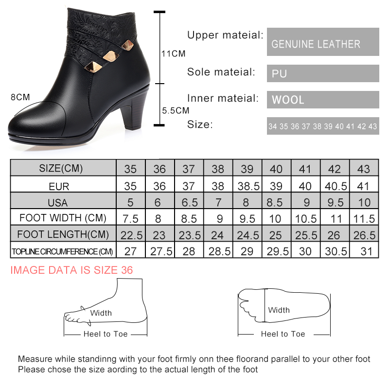 Winter 2025 New Genuine Leather Dress Women Fashion Mid-heel Wool Warm Women's Ankle Boots size EU35-40