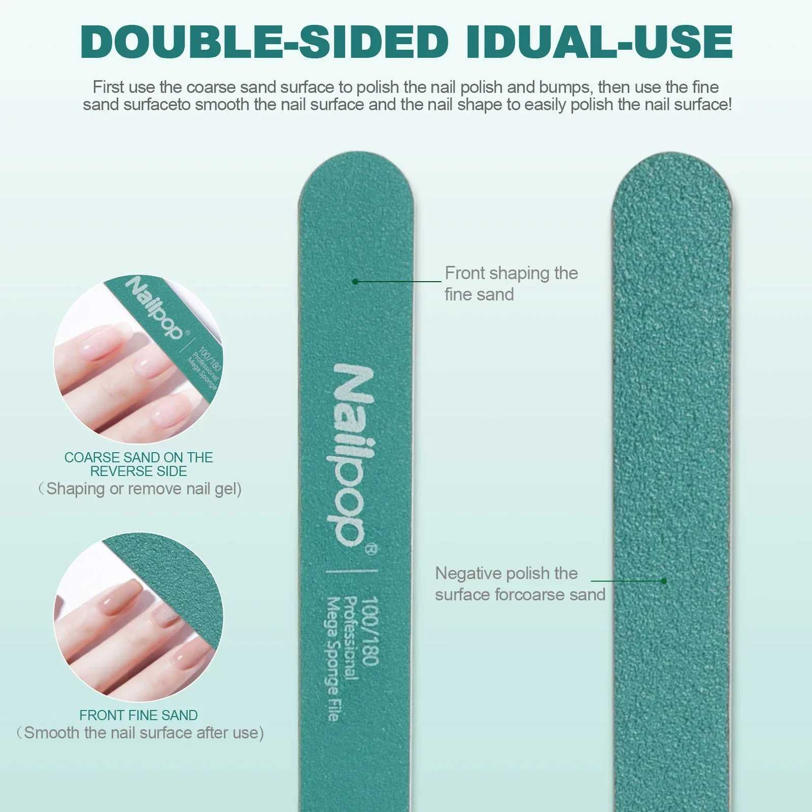 NAILPOP 10 piece professional nail file 100/180 grit half moon polishing and sanding machine DIY home nail buffer W240829