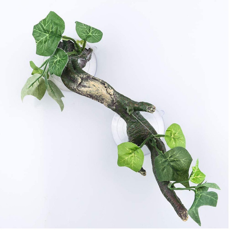 Terrarium Plant Decoration for Amphibian Lizard Snake Climbing with Suction Cup High Temperature Resistance Resin Green Plants