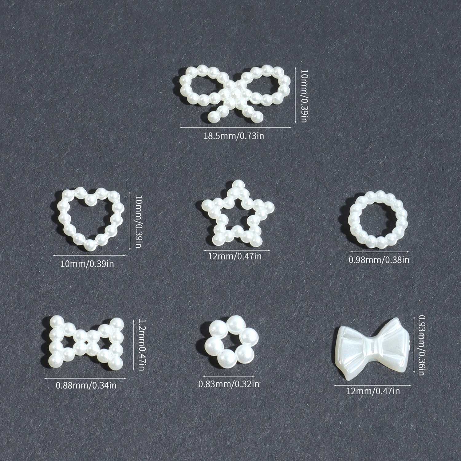 200 pieces/batch of hollow pearl nails art decoration heart flower star bow design pearl nail charm DIY 3D ergonomic accessories W240829