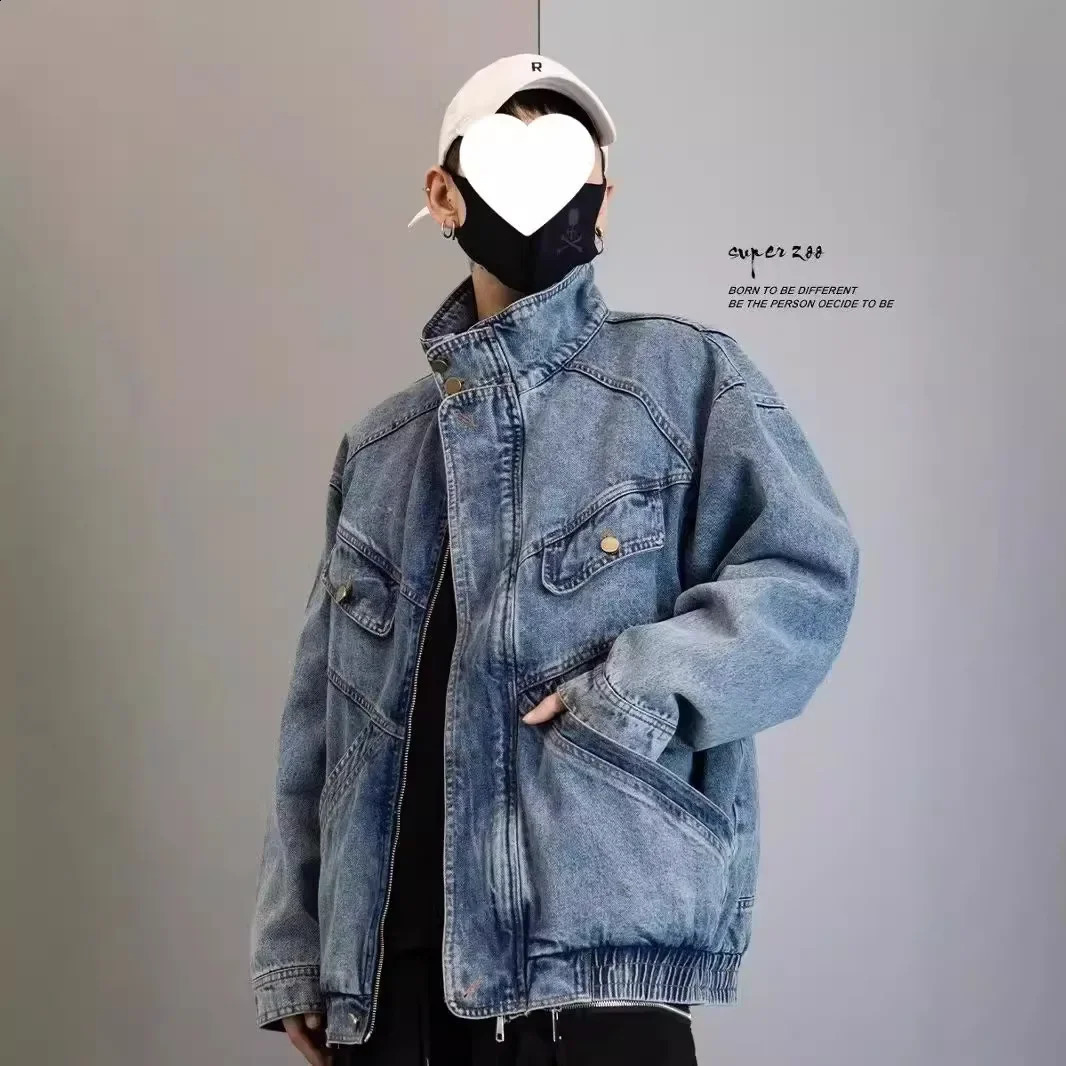 Trendy Vintage Distressed Denim Jacket Unisex Loose Fit Casual Versatile Streetwear For Men Women 240829