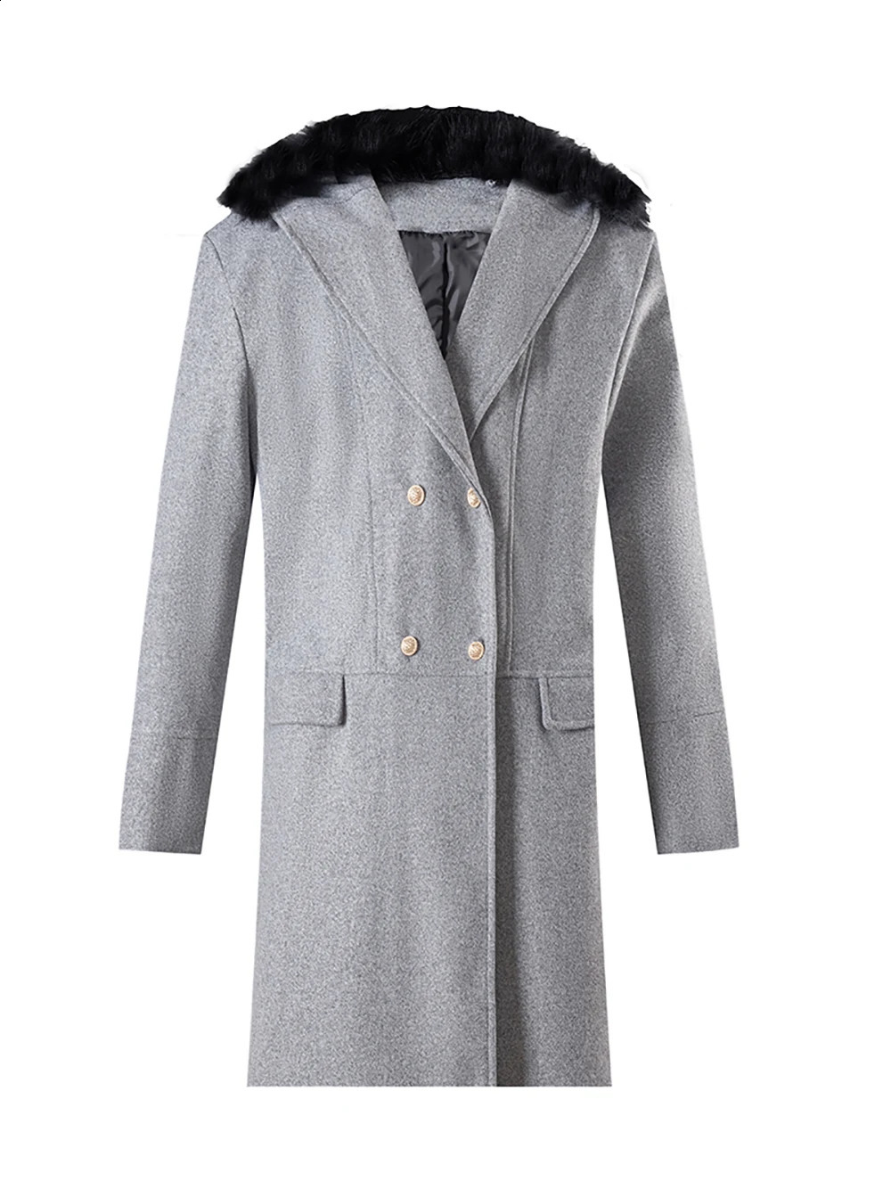 Mens autumn and winter casual wool coat double-layer high-quality fur collar medium length windproof 240912