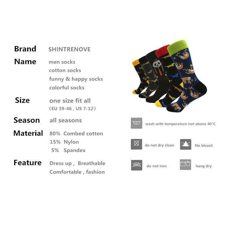 Men's Socks 5 Pairs/Lot Happy Men Socks High Quality Print Animal Combed Cotton Socks Casual Dress Clothing Funny Socks Men Y240830SPI5