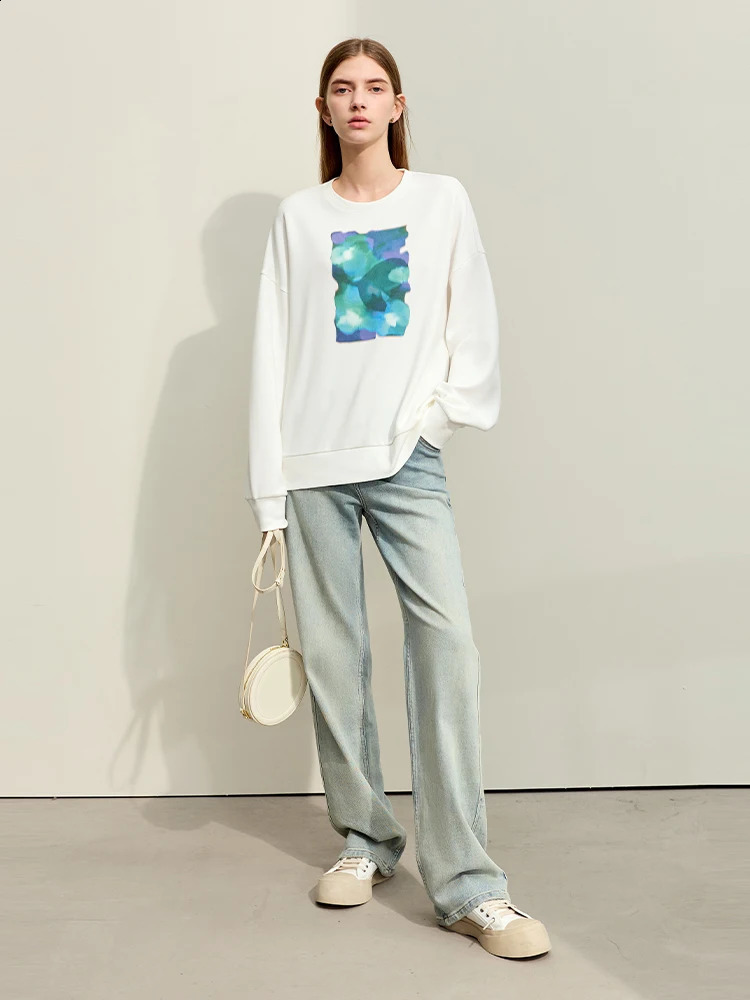 Amii Minimalism Womens Hoodie Spring Round Neck Abstract Phantom Print Loose Sleeves Streetwear Top 12441038 240827