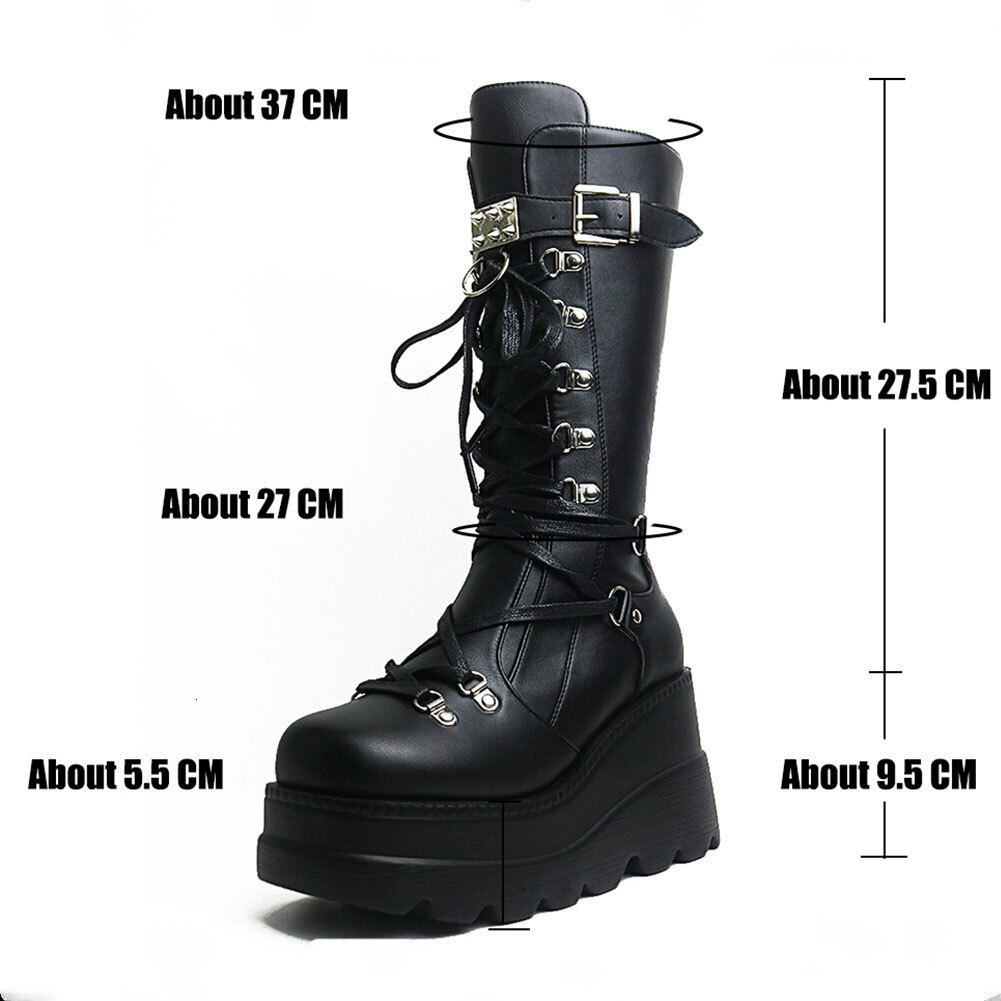 Gothic Style Platform Vampire Cosplay Women Mid-Calf 2023 Autumn Wedges Comfortable Woman Motorcycle Boots Shoes Plus Size
