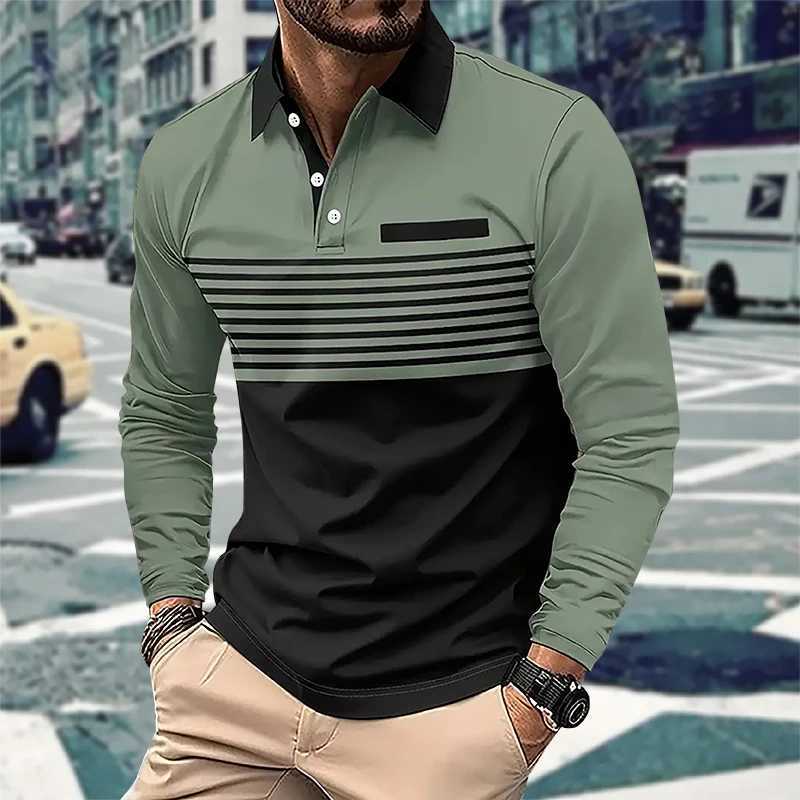Mens Business and Leisure Long Sve T-shirt with 3D Stripe Printing for Spring and Autumn Comfortable and Breathable W241106