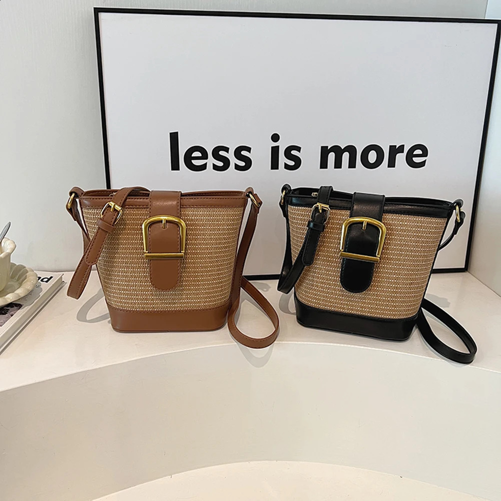 Summer grass shoulder bag elegant PU leather woven with adjustable straps 240830