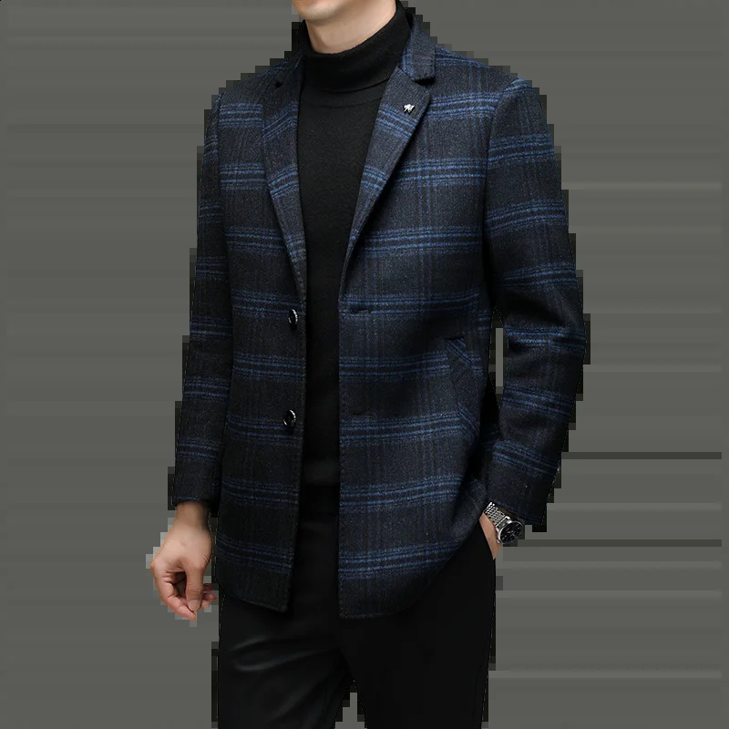 business casual Italian style fashion host travel plain weave wool medium long wool coat fully matched casual mens jacket 240829