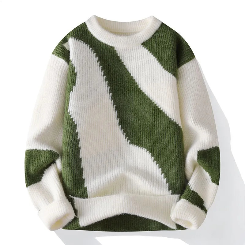 Mens Knitted Sweater Hardcore Winter Warm Hoodie Round Neck Loose Letter Solid Color Sweater Thick Casual Top 240829