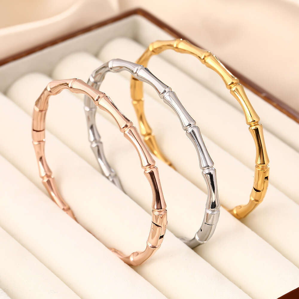 Hot selling titanium steel Designer bracelet for women, non fading bamboo buckle, niche design, fashionable temperament, retro handmade Luxury jewelry