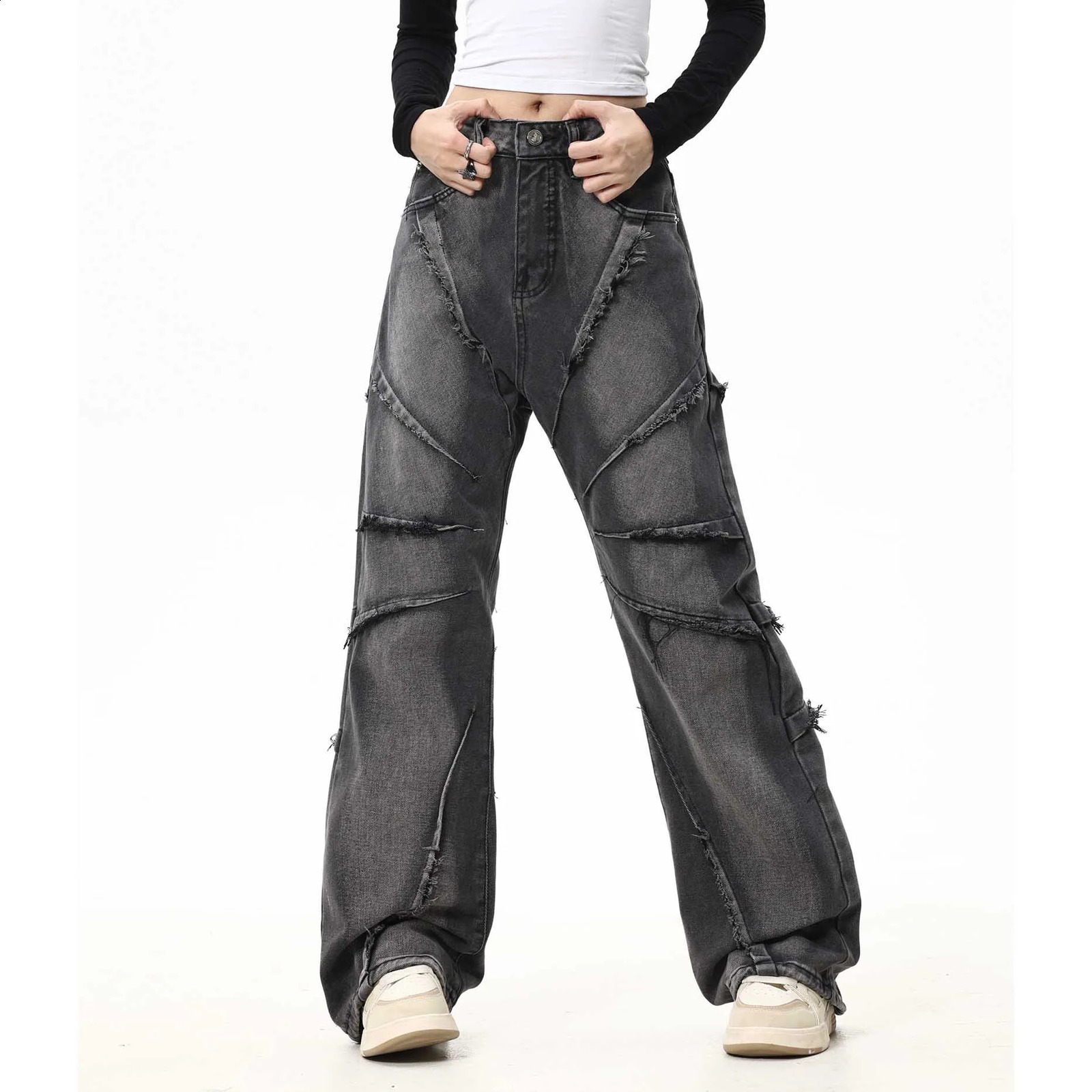 Y2k Frayed Pantalones Hombre Baggy Denim Trousers for Men and Women Streetwear Washed Straight Loose Jeans Oversized Cargos 240826Z