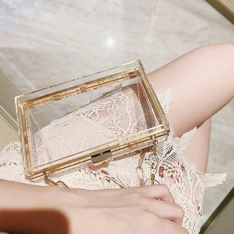 Mirror Acrylic Casual Transparent Cosmetic Box Small Square Bag Selling Trendy Chain One Shoulder Crossbody Bag 240830
