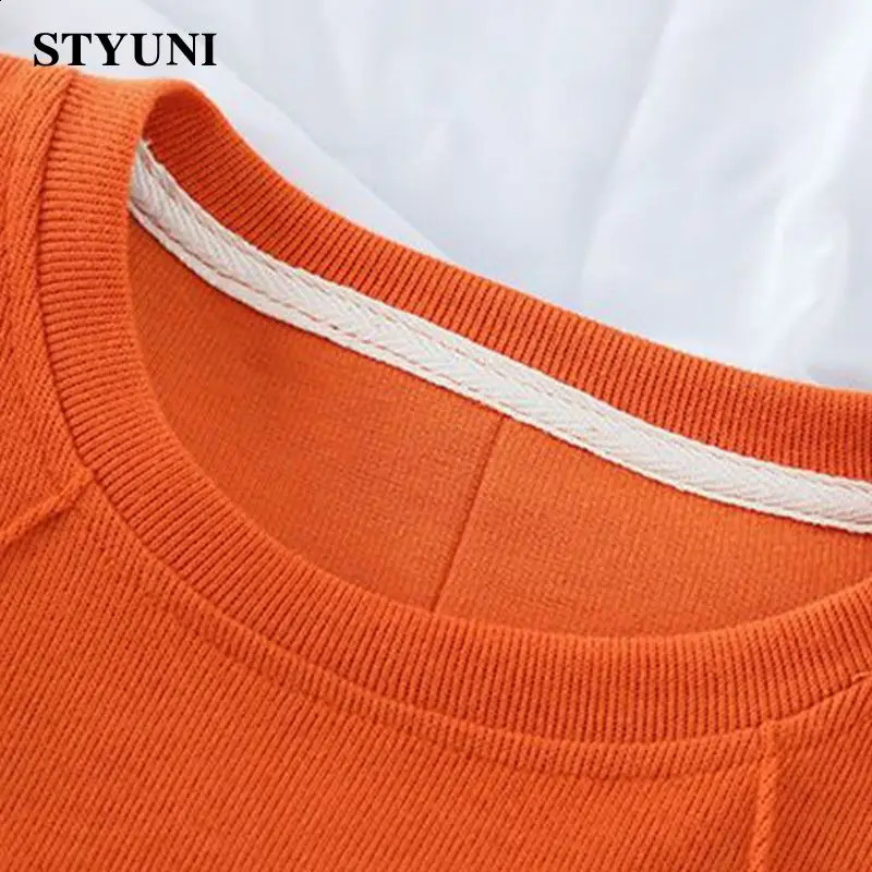 Orange solid casual long sleeved Oneck zipper womens hoodie Korean fashion autumn winter 240827