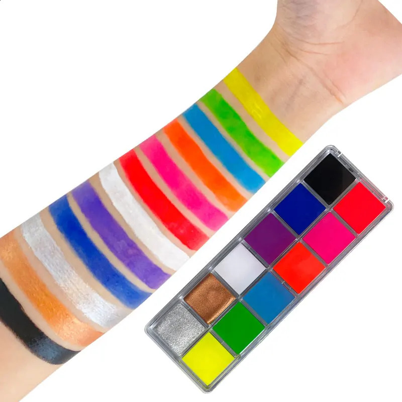 12 colors fluorescent paint with brushes and stickers and body art paint UV luminous fluorescent party beauty and makeup 240829