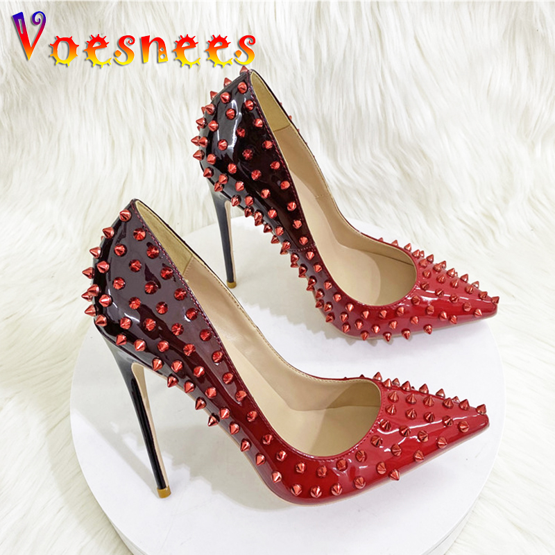 2023 New Sexy Rivet High Heels Gradient Double Color Fashion Women Shoes Europe And America Party Dress Pumps Large Size 44 45