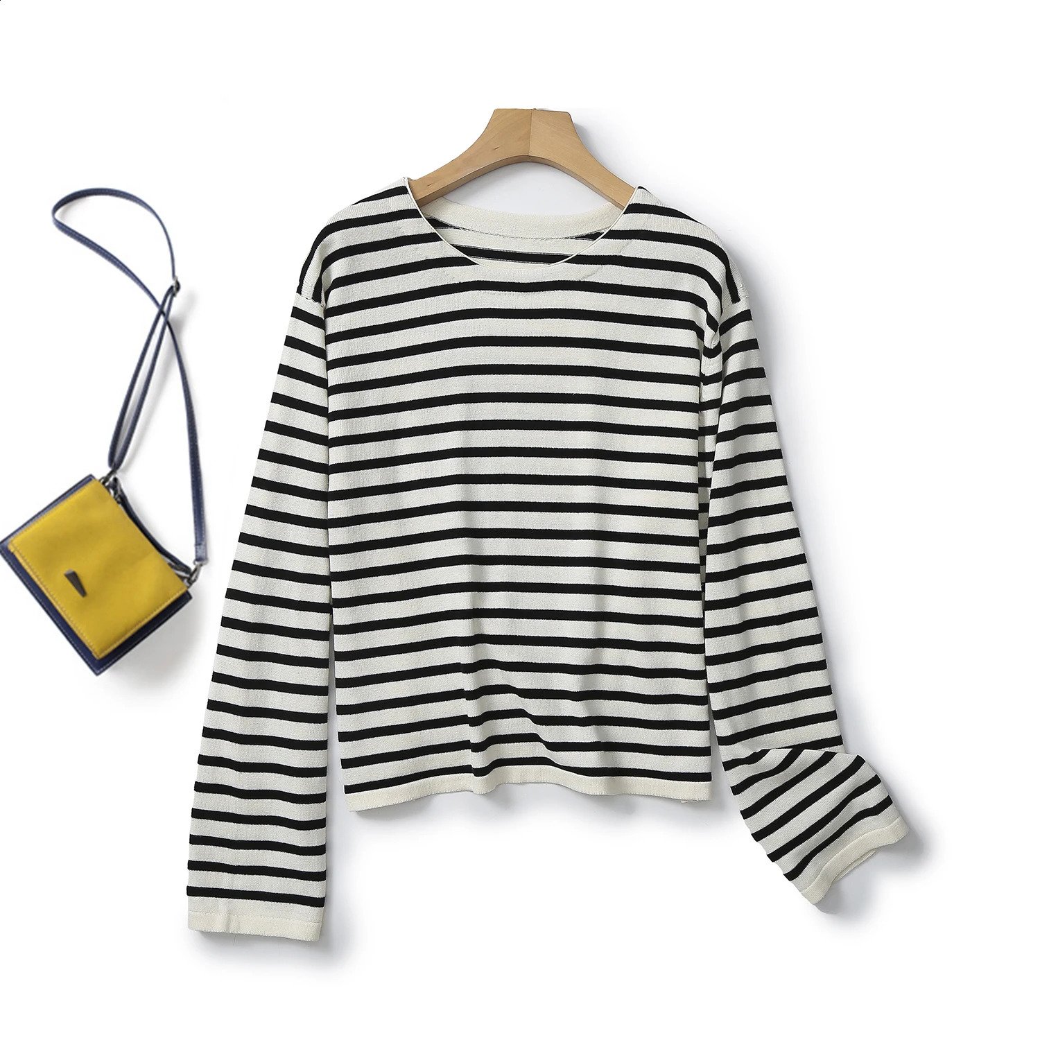 Ethereal MD Womens Casual Slow Striped Comfortable Cotton Pattern Long Sleeve Sweater 240827