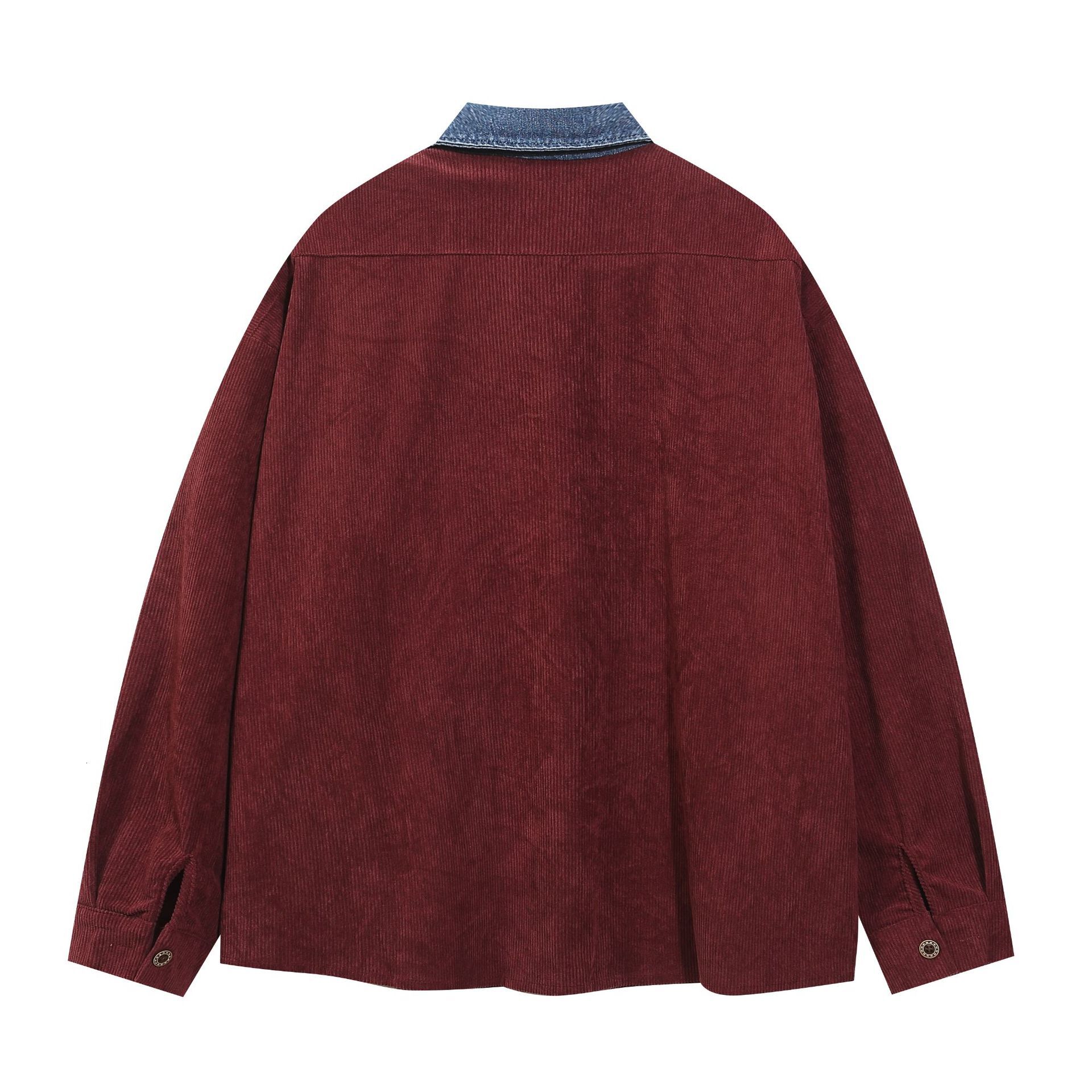 American College Style Athlete Embroidered Long Sleeve Shirt Mens and Womens Corduroy Bf Shirt Coat