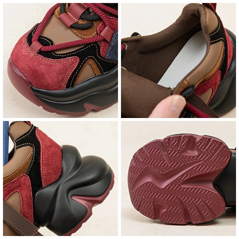 Fujin 5.5cm Suede Genuine Leather Chunky Sneakers Spring Autumn Contoured Vulcanize Women Casual Platform Wedge Fashion Shoes
