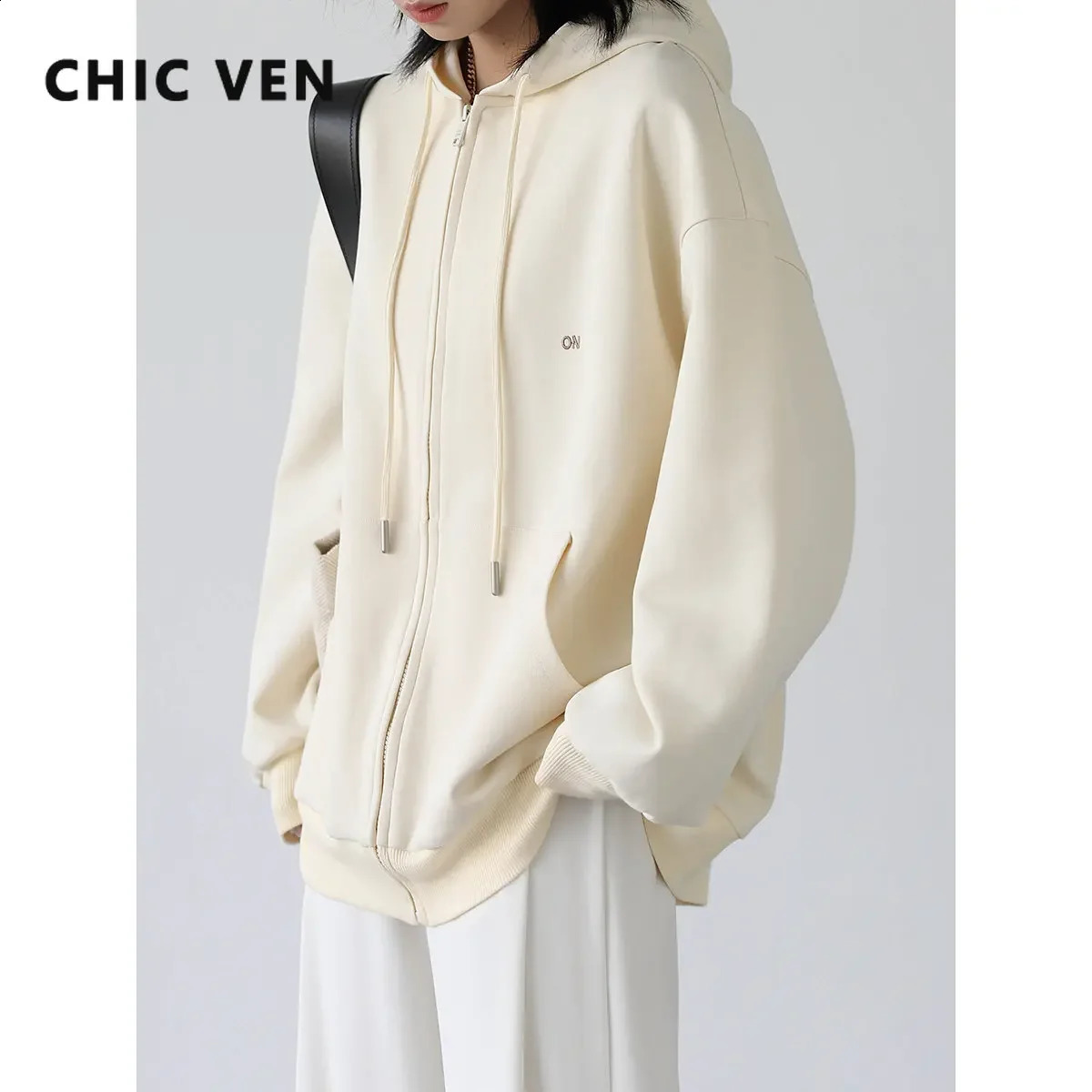 CHIC VEN Womens Sportswear Casual Loose Letter Embroidered Hoodie Jacket SpringSummer 240827