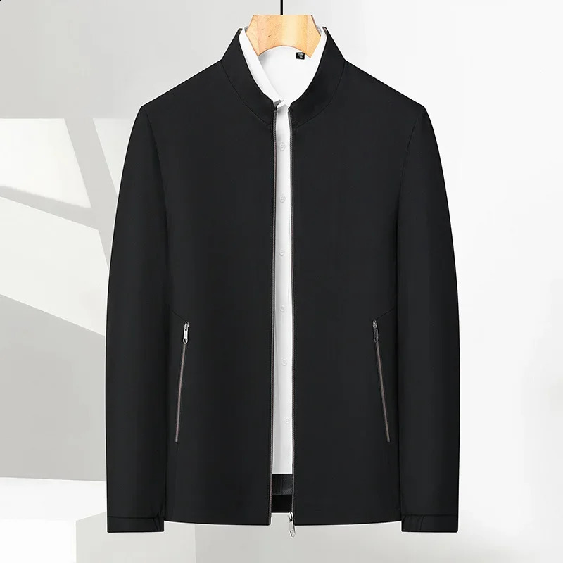Mens Stand Collar Jacket Solid Color Business Casual Cropped Jacket For Middle-aged Men Spring Style 240829