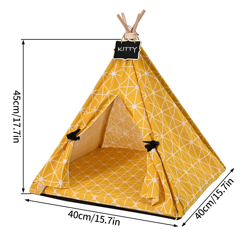 Canvas Pet Tent Pet Teepee Dog Tent House Cat Bed Puppy Cat Indoor Outdoor Pet Teepee with Cushion Portable Dog Tent Supplies