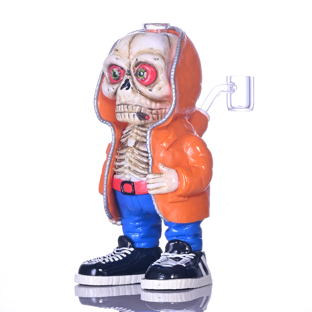 Colored Polymer Clay Glass Pipe,3D Cute Skeleton Boy,Borosilicate Glass Bong,Glass Hookah,Glass Water Pipe,Handmade Crafts,Holiday Gifts,Smoking Acces