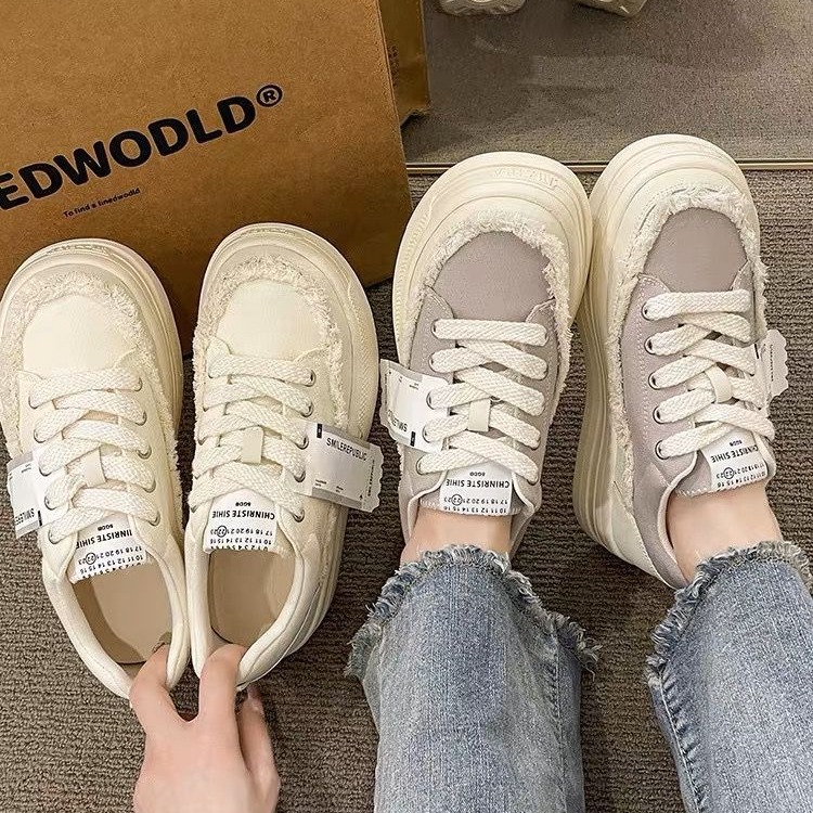Women's versatile Korean style thick soled canvas shoes casual board shoes