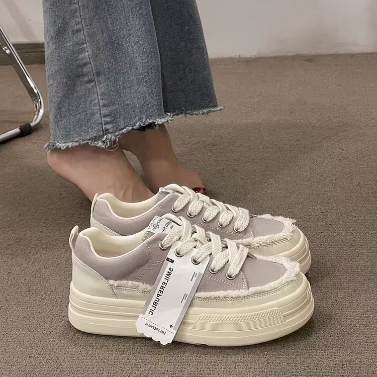 Women's versatile Korean style thick soled canvas shoes casual board shoes