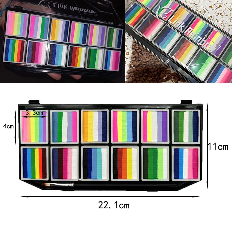 12 colors of face and body painting non-toxic and safe watercolor oil with brush Christmas and Halloween makeup party tools 240829