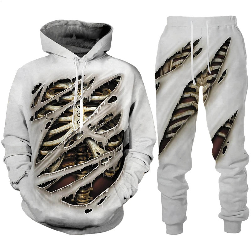 Personalized Skull 3D Printed Mens Track Wear Set Gothic Punk Hoodie Sweatshirt/Set Cool Halloween Street Costume 240829