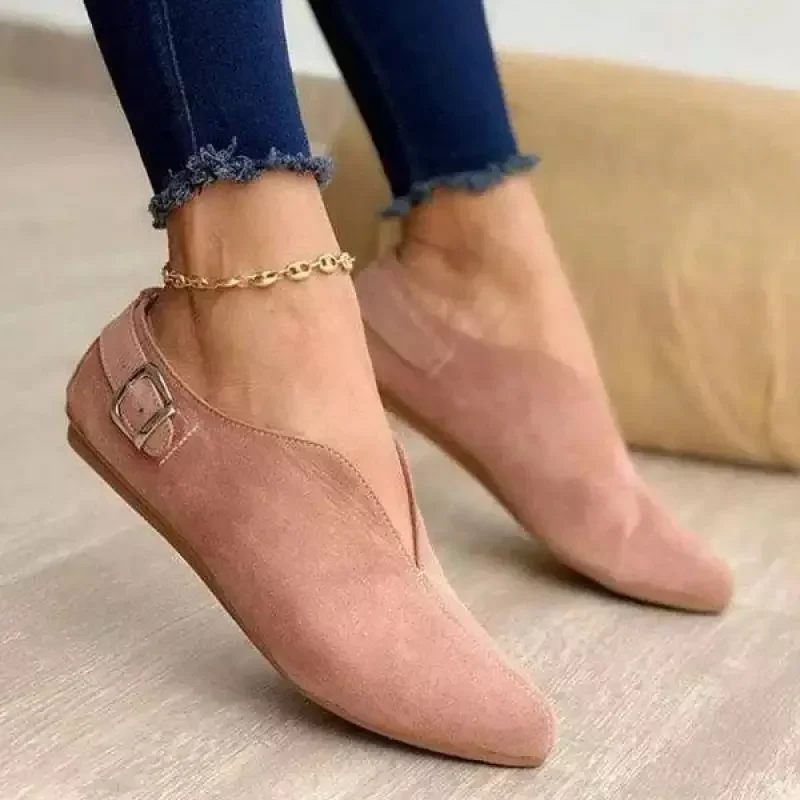 2025 NEW Loafers Suede Summer Women Flats Retro Pointed Toe Slip on Casual Shoes atos Mujer Plus Size Breathable V Port f
