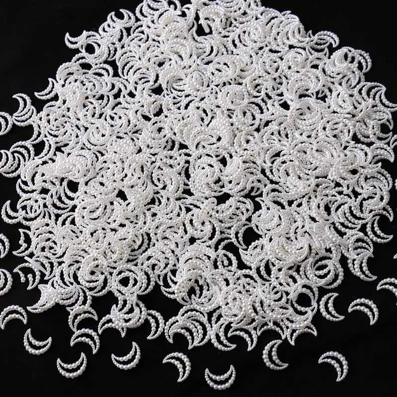 100 pieces of white pearl nail decoration ABS star moon heart-shaped bow nail charm nail art DIY design accessories W240829