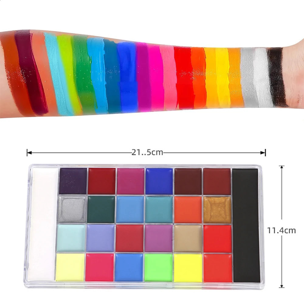 26 color and body painting palette kit Halloween makeup kit with 12 brushes 6 stickers used for role-playing party stage makeup 240829