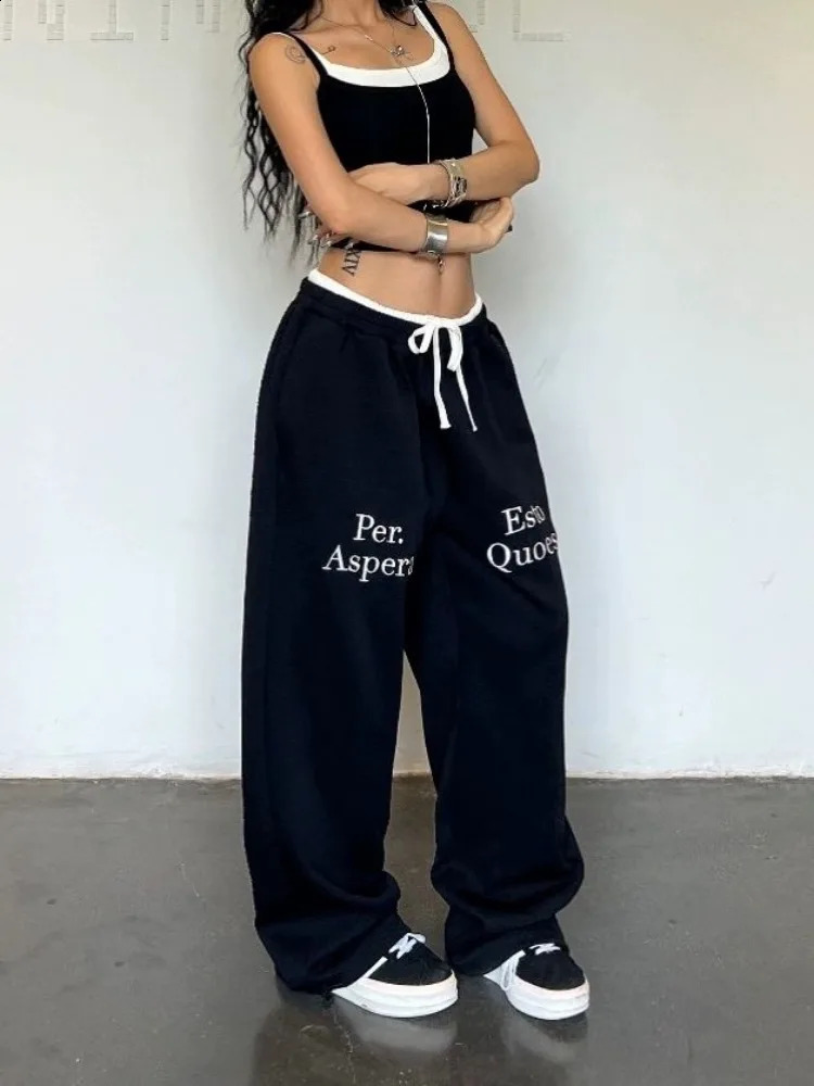 HOUZHOU Y2K retro bag black sports pants womens oversized Korean fashion Harajuku streetwear Gyaru Jogger Trousers 240827