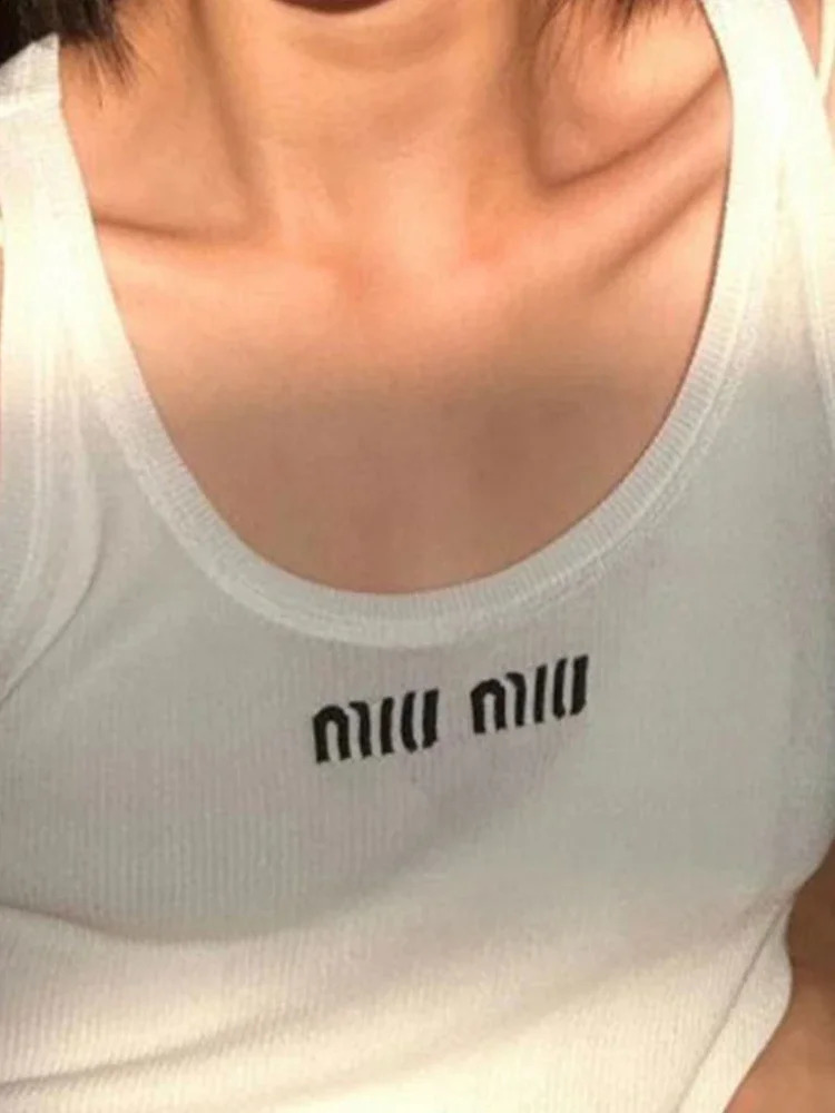 Summer Fashionable Womens Sexy Slim Blouse O Collar Sleeveless Ladys Running Tanks Vest Embroidered Letter Street Tops Tees 240829