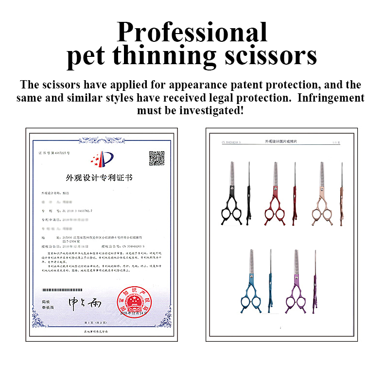 Fenice Jp440c Colorful 6.5 7.0 Inch Stainless Steel Pet 85% Thinning Scissors for Dog Grooming 17 teeth Thinner Chunker