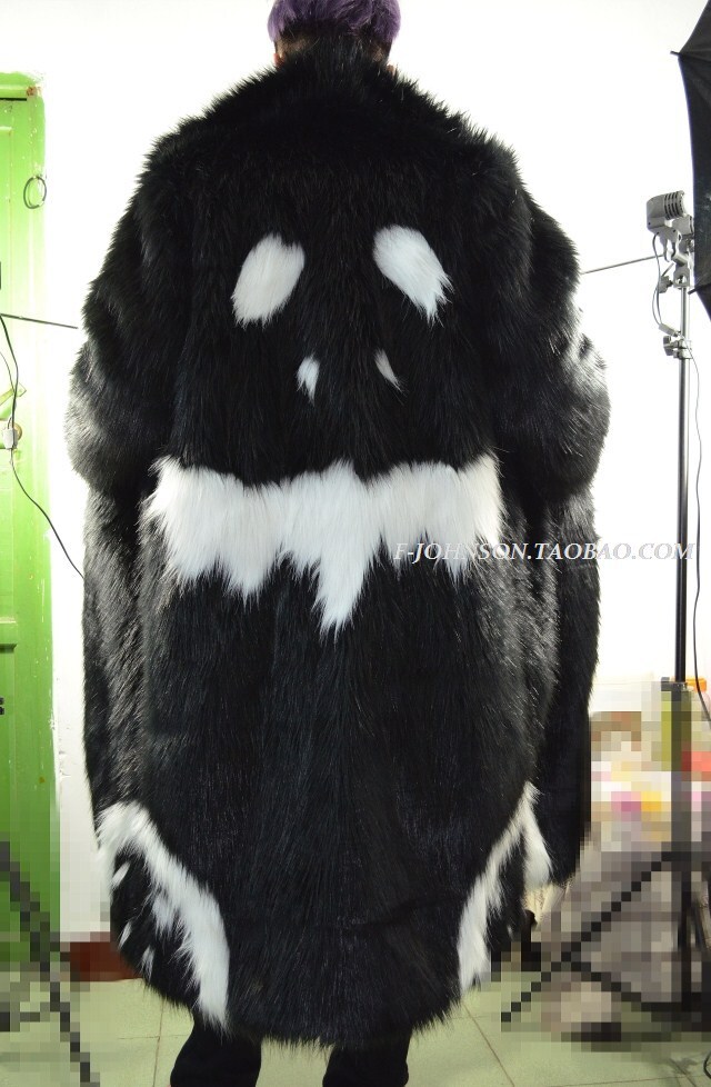 Celebrity Same Style Flower Face Robe Fashion Splicing Coat Fox Hair Male Imitation Fur Coat Windcoat