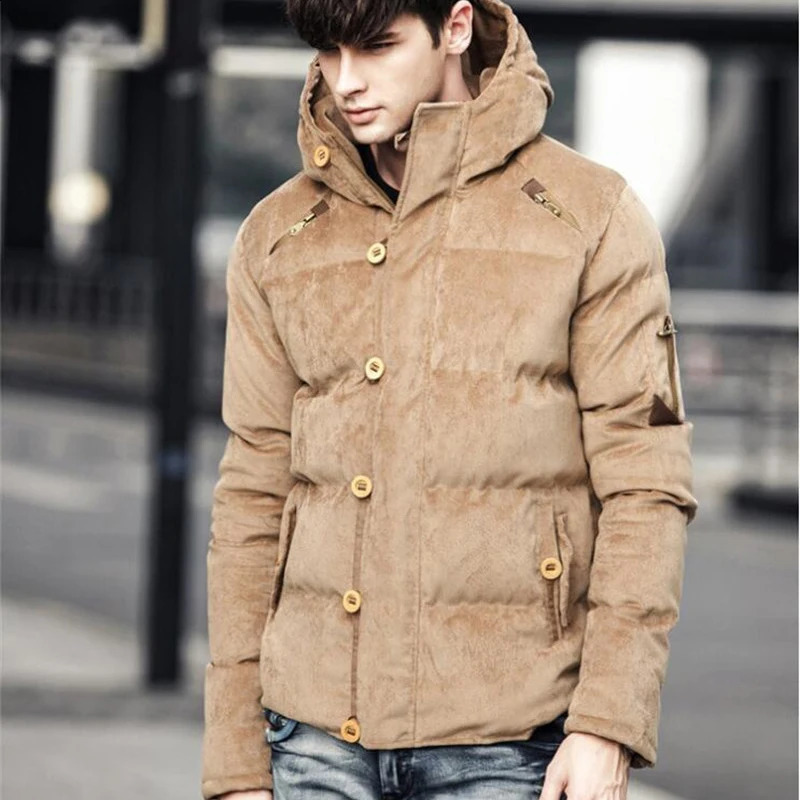 Winter Coat Men Comfortable Corduroy England Style Jacket Hooded Solid Color Padded Coats Male Fashion Streetwear Parka Clothes 240830
